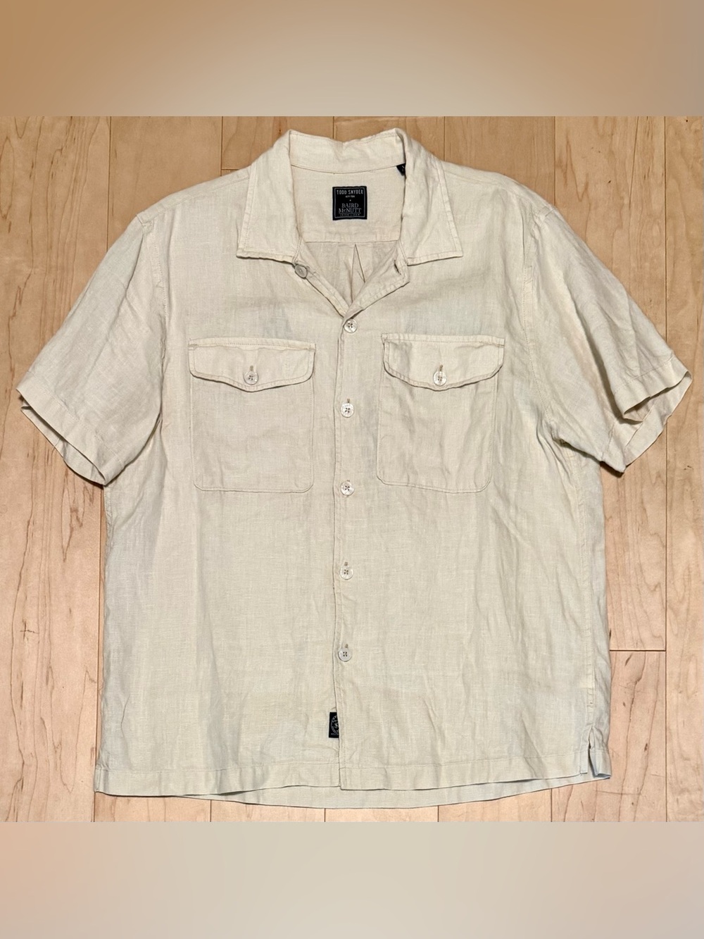 Todd Snyder Baird McNutt 100% Linen S/S Button Down Camp Shirt Beige Men’s L
